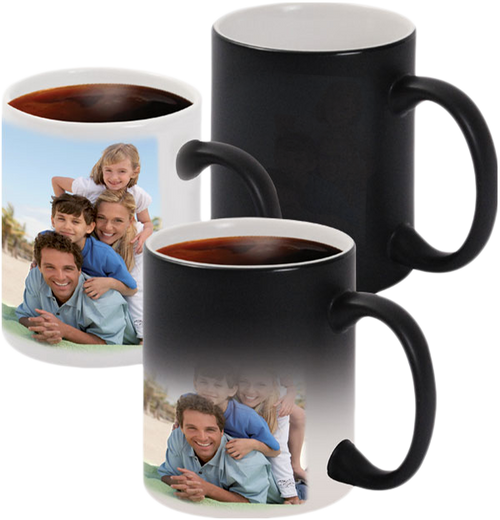 "Pour in your favorite hot beverage, and reveal the hidden photo! Your personalized image appears like magic as the mug heats up."