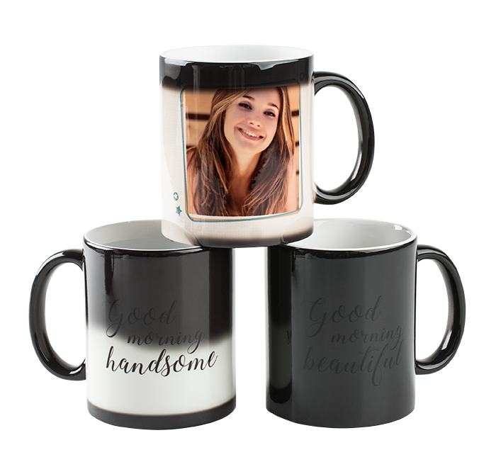 "Pour in your favorite hot beverage, and reveal the hidden photo! Your personalized image appears like magic as the mug heats up."